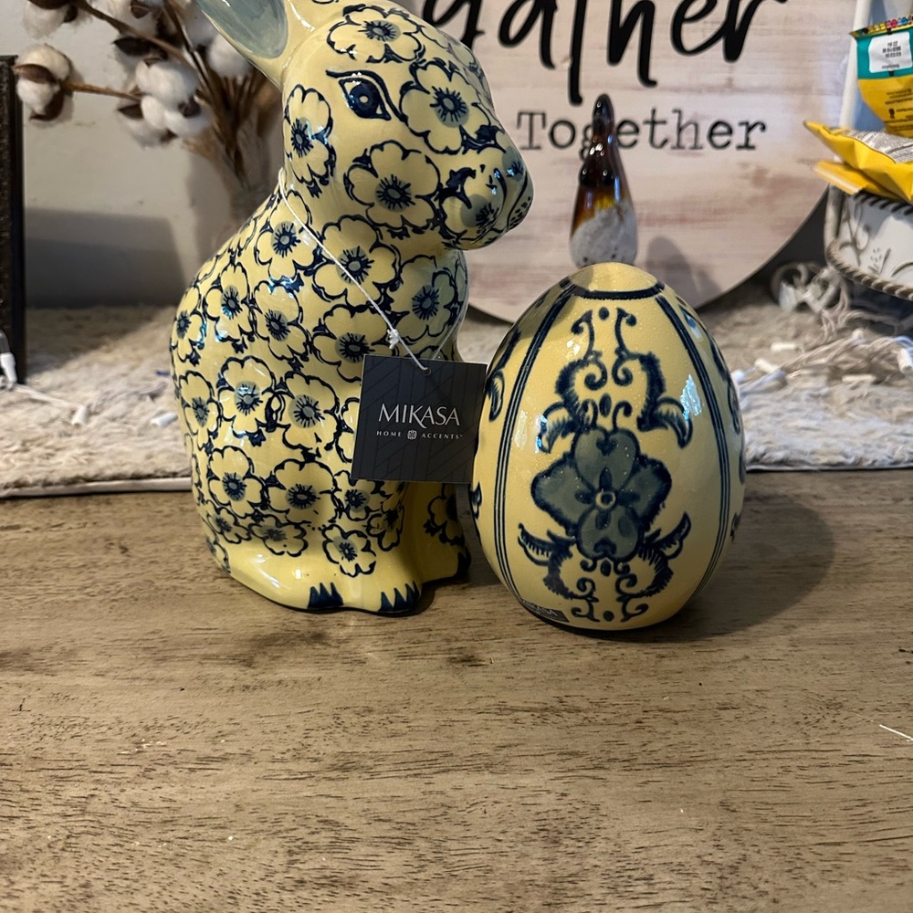 Mikasa Yellow and Blue Floral Rabbit and Egg Decor